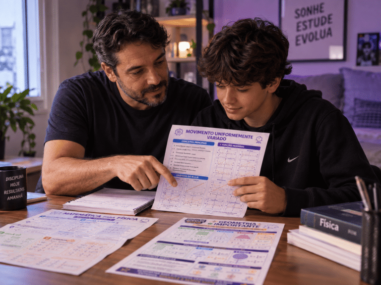 Pai ou mãe ajudando filho a estudar