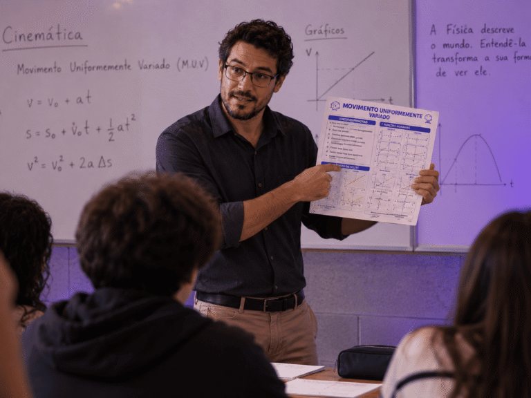 Professor usando o material como apoio de aula